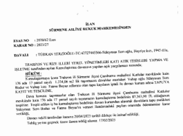 SÜRMENE ASLİYE HUKUK MAHKEMESİNDEN ESAS NO: 2020/62 Esas İlan Metni