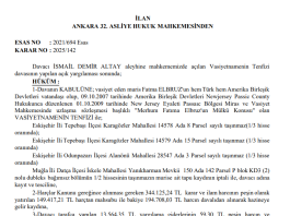 ANKARA 32. ASLİYE HUKUK MAHKEMESİNDEN ESAS NO: 2021/694 Esas İlan Metni